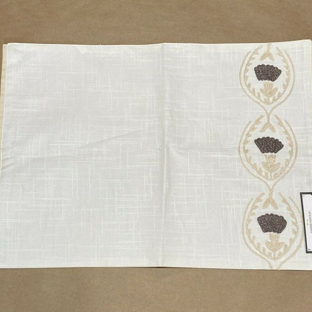 Off White Embroidered Rectangular Table Placemat 1 Pc